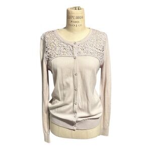 Lavender Purple Lightweight Cardigan Sweater Lace Knit Small Coquette Cottagecor